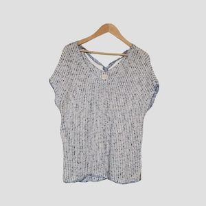 Chico's Size Large  or 1 Blue Nubby Knit Boho 92% Cotton Striped Sweater Top